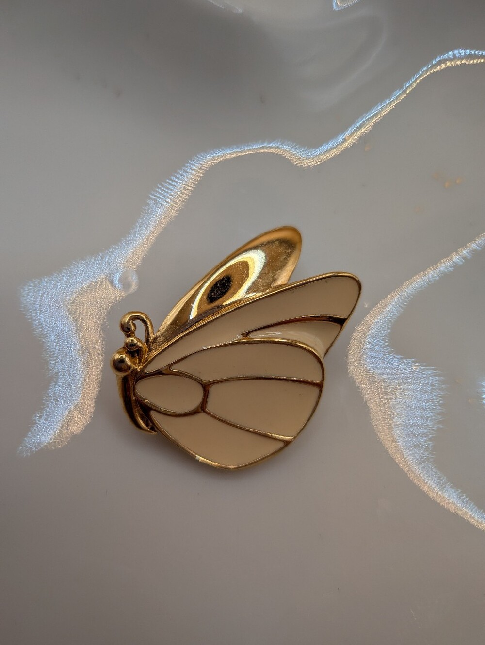 Vintage Monet Baby Butterfly Brooch Pin Gold Tone Art Deco Enamel